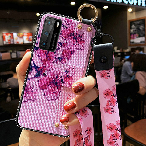 Coque Silicone Fleurs Souple Couleur Unie Etui Housse S02 pour Huawei P40 Violet