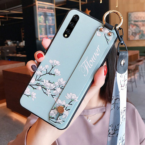 Coque Silicone Fleurs Souple Couleur Unie Etui Housse S02 pour Huawei Y8p Bleu Ciel