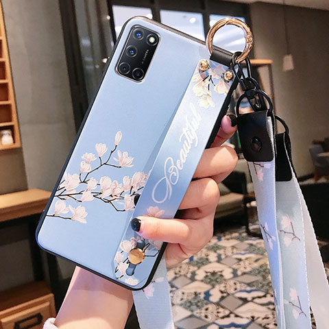 Coque Silicone Fleurs Souple Couleur Unie Etui Housse S02 pour Oppo A52 Bleu Ciel