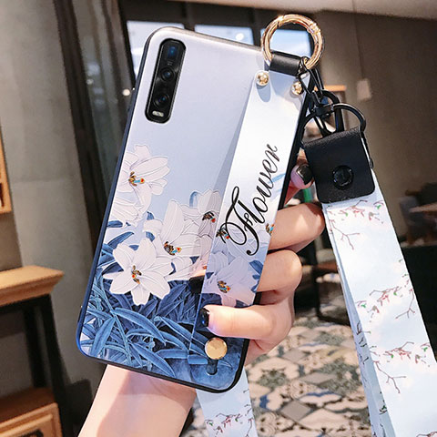 Coque Silicone Fleurs Souple Couleur Unie Etui Housse S02 pour Oppo Find X2 Pro Bleu Ciel