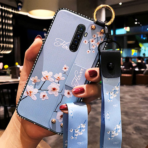 Coque Silicone Fleurs Souple Couleur Unie Etui Housse S02 pour Oppo Reno Ace Bleu