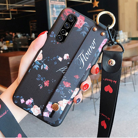 Coque Silicone Fleurs Souple Couleur Unie Etui Housse S02 pour Oppo Reno3 Pro Noir