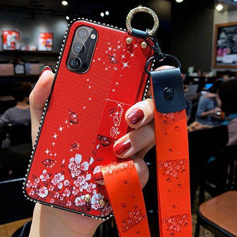 Coque Silicone Fleurs Souple Couleur Unie Etui Housse S02 pour Oppo Reno4 5G Rouge