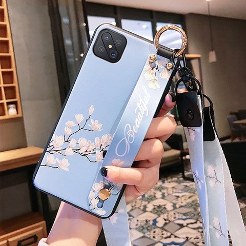 Coque Silicone Fleurs Souple Couleur Unie Etui Housse S02 pour Oppo Reno4 Z 5G Bleu Ciel