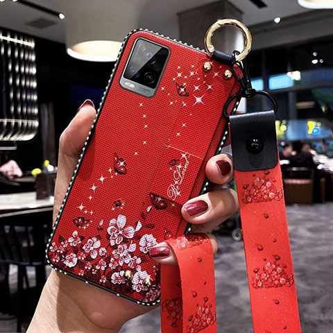 Coque Silicone Fleurs Souple Couleur Unie Etui Housse S02 pour Vivo V20 Pro 5G Rouge