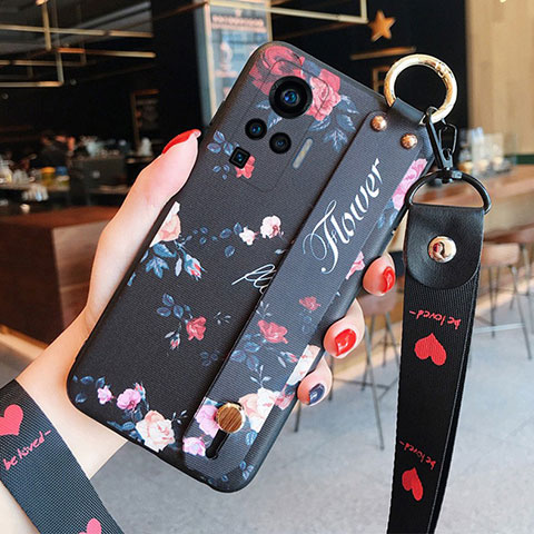 Coque Silicone Fleurs Souple Couleur Unie Etui Housse S02 pour Vivo X50 Pro 5G Noir