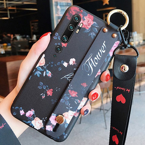 Coque Silicone Fleurs Souple Couleur Unie Etui Housse S02 pour Xiaomi Mi Note 10 Pro Noir