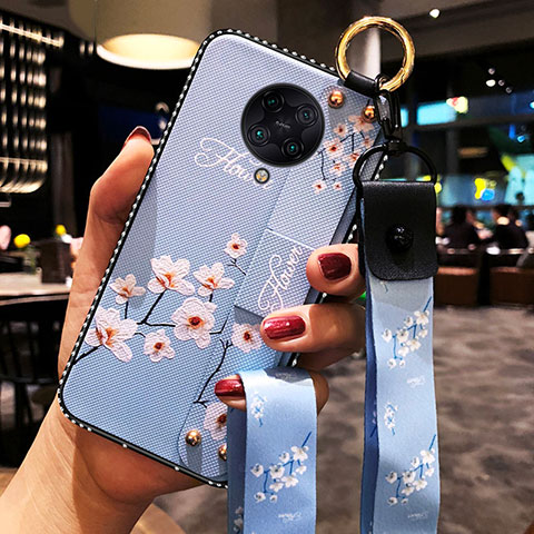 Coque Silicone Fleurs Souple Couleur Unie Etui Housse S02 pour Xiaomi Redmi K30 Pro 5G Bleu