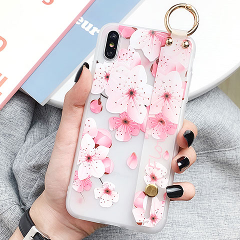 Coque Silicone Fleurs Souple Couleur Unie Etui Housse S03 pour Apple iPhone Xs Max Rose