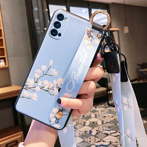 Coque Silicone Fleurs Souple Couleur Unie Etui Housse S03 pour Oppo Reno4 5G Bleu Ciel