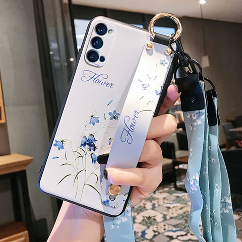 Coque Silicone Fleurs Souple Couleur Unie Etui Housse S03 pour Oppo Reno4 Pro 5G Blanc