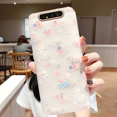 Coque Silicone Fleurs Souple Couleur Unie Etui Housse S03 pour Samsung Galaxy A90 4G Rose