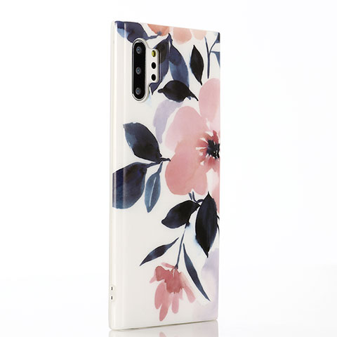 Coque Silicone Fleurs Souple Couleur Unie Etui Housse S03 pour Samsung Galaxy Note 10 Plus Rose