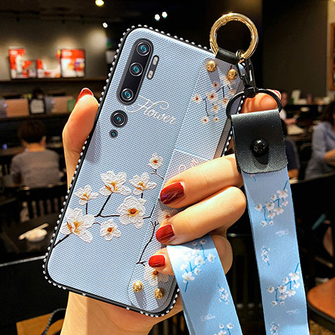 Coque Silicone Fleurs Souple Couleur Unie Etui Housse S03 pour Xiaomi Mi Note 10 Pro Bleu Ciel