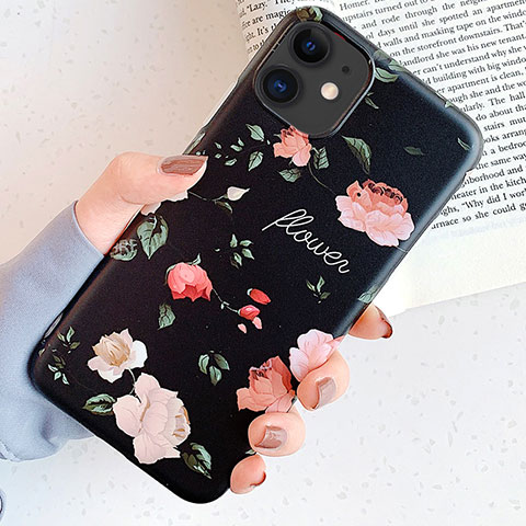 Coque Silicone Fleurs Souple Couleur Unie Etui Housse S04 pour Apple iPhone 11 Noir