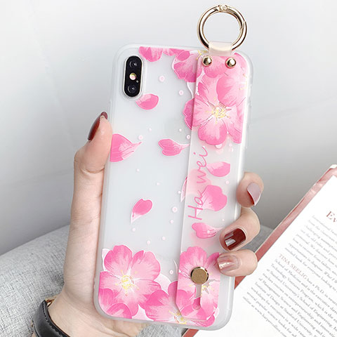 Coque Silicone Fleurs Souple Couleur Unie Etui Housse S04 pour Apple iPhone Xs Rose