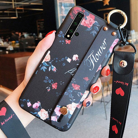 Coque Silicone Fleurs Souple Couleur Unie Etui Housse S04 pour Huawei Honor 20 Noir