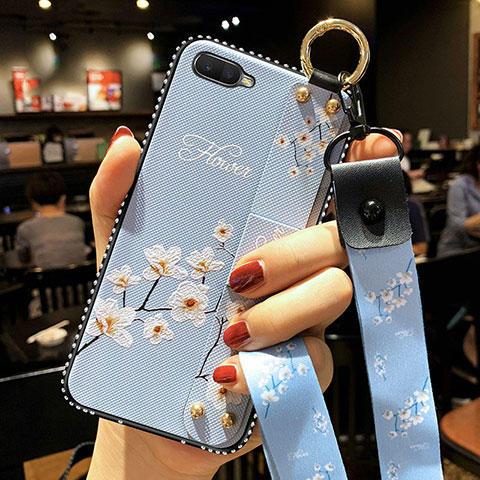 Coque Silicone Fleurs Souple Couleur Unie Etui Housse S04 pour Oppo R17 Neo Bleu Ciel