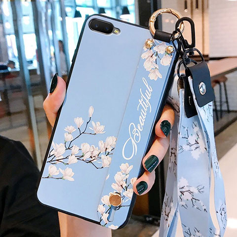 Coque Silicone Fleurs Souple Couleur Unie Etui Housse S05 pour Oppo K1 Bleu Ciel