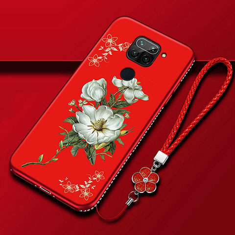 Coque Silicone Fleurs Souple Couleur Unie Etui Housse S05 pour Xiaomi Redmi Note 9 Rouge