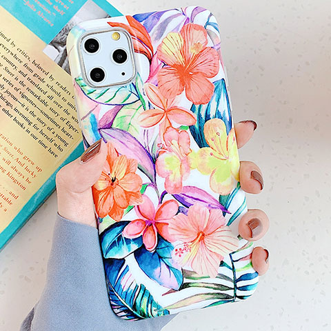 Coque Silicone Fleurs Souple Couleur Unie Etui Housse S06 pour Apple iPhone 11 Pro Orange