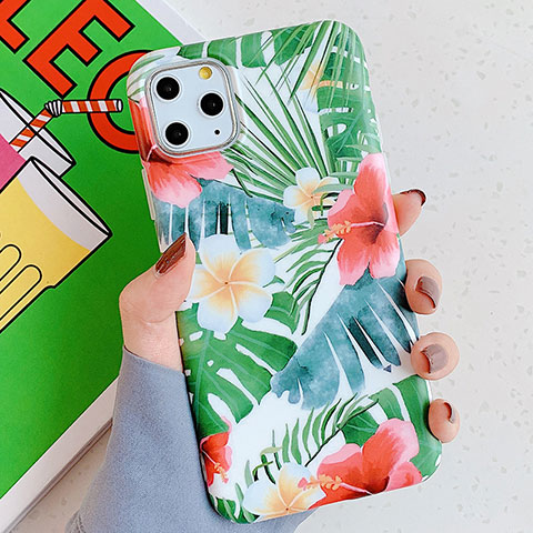 Coque Silicone Fleurs Souple Couleur Unie Etui Housse S06 pour Apple iPhone 11 Pro Vert