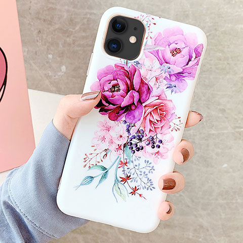 Coque Silicone Fleurs Souple Couleur Unie Etui Housse S06 pour Apple iPhone 11 Violet