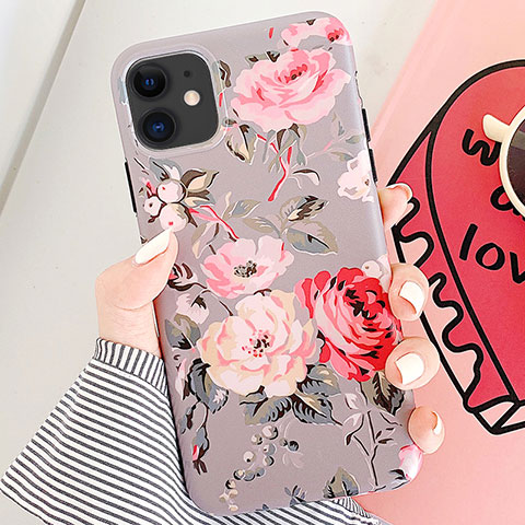 Coque Silicone Fleurs Souple Couleur Unie Etui Housse S07 pour Apple iPhone 11 Or Rose