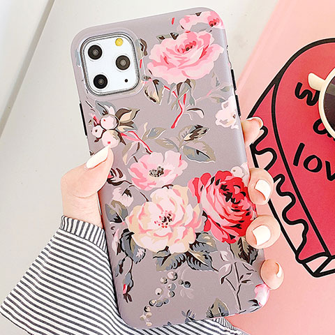 Coque Silicone Fleurs Souple Couleur Unie Etui Housse S07 pour Apple iPhone 11 Pro Max Or Rose