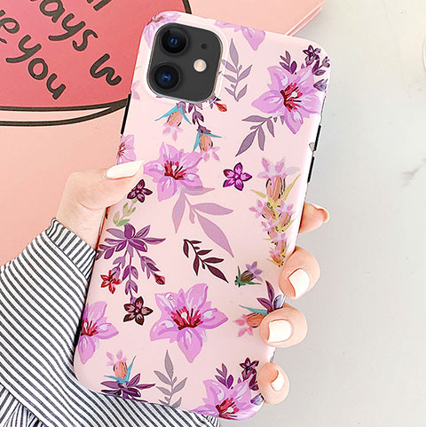 Coque Silicone Fleurs Souple Couleur Unie Etui Housse S07 pour Apple iPhone 11 Violet