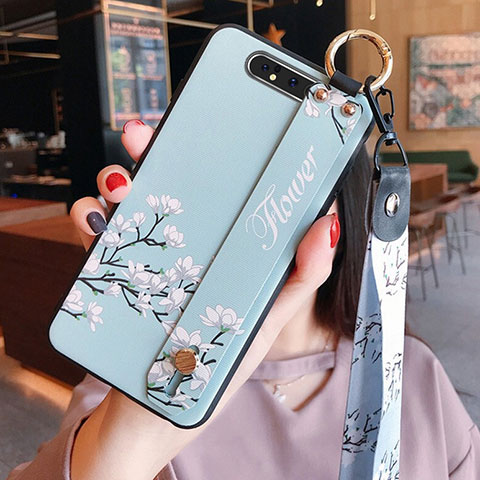 Coque Silicone Fleurs Souple Couleur Unie Etui Housse S07 pour Samsung Galaxy A90 4G Cyan