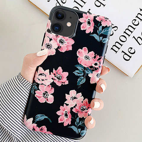 Coque Silicone Fleurs Souple Couleur Unie Etui Housse S08 pour Apple iPhone 11 Noir