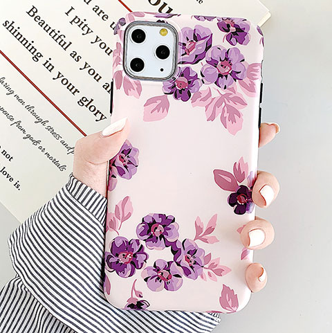 Coque Silicone Fleurs Souple Couleur Unie Etui Housse S08 pour Apple iPhone 11 Pro Violet