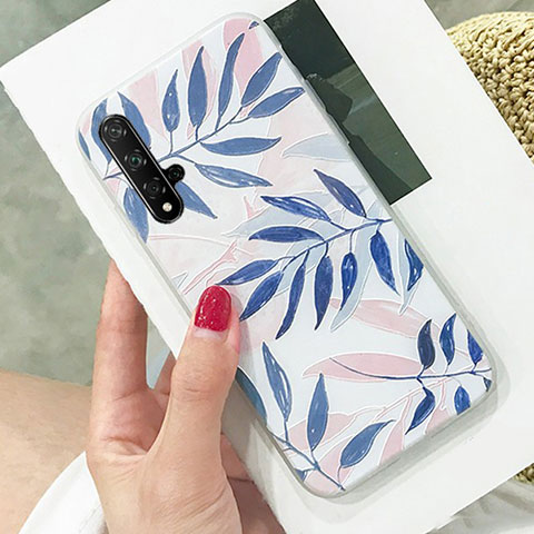 Coque Silicone Fleurs Souple Couleur Unie pour Huawei Honor 20S Bleu