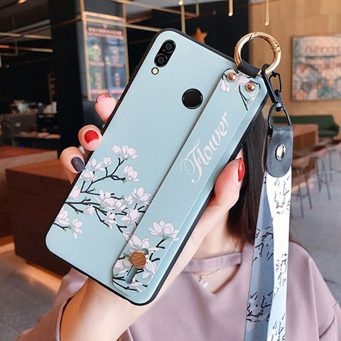 Coque Silicone Fleurs Souple Couleur Unie pour Huawei Honor View 10 Lite Cyan