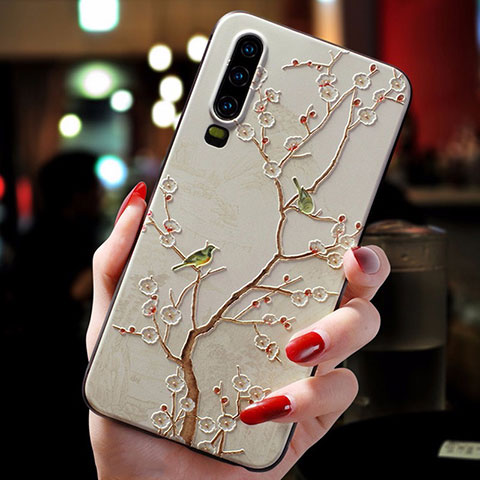 Coque Silicone Fleurs Souple Couleur Unie pour Huawei P30 Pro Or