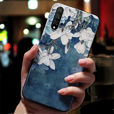 Coque Silicone Fleurs Souple Couleur Unie S01 pour Huawei Honor 20S Bleu