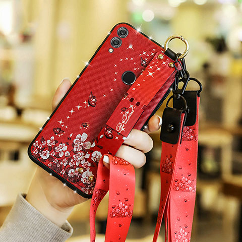 Coque Silicone Fleurs Souple Couleur Unie S01 pour Huawei Honor V10 Lite Rouge