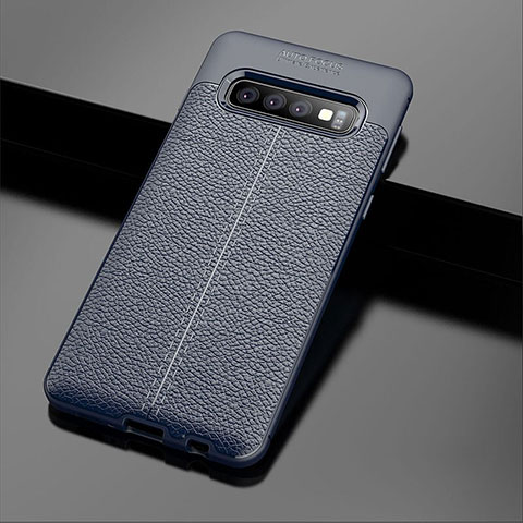 Coque Silicone Gel Motif Cuir Housse Etui A02 pour Samsung Galaxy S10 Plus Bleu