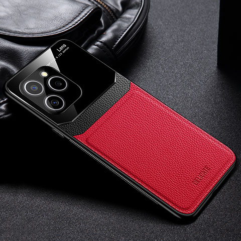 Coque Silicone Gel Motif Cuir Housse Etui avec Magnetique FL1 pour Huawei Honor 60 SE 5G Rouge