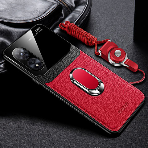 Coque Silicone Gel Motif Cuir Housse Etui avec Magnetique FL1 pour Oppo A1 Pro 5G Rouge