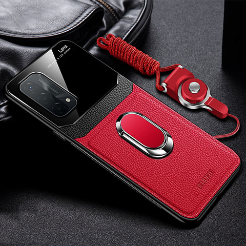 Coque Silicone Gel Motif Cuir Housse Etui avec Magnetique FL1 pour Oppo A93 5G Rouge