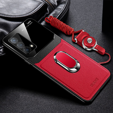 Coque Silicone Gel Motif Cuir Housse Etui avec Magnetique FL1 pour Oppo K9 5G Rouge