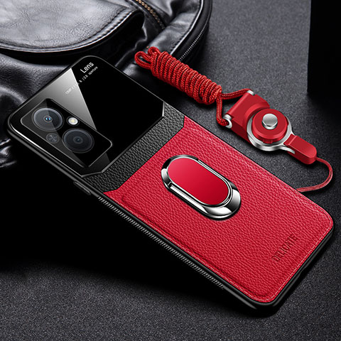 Coque Silicone Gel Motif Cuir Housse Etui avec Magnetique FL1 pour Oppo Reno7 Lite 5G Rouge