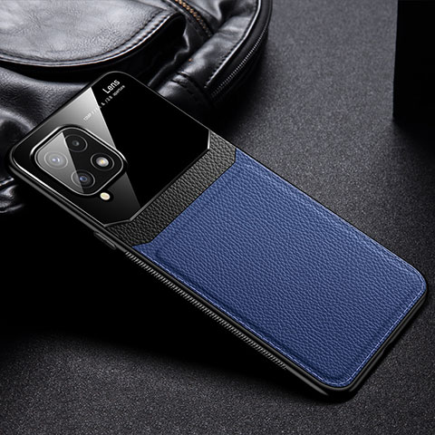 Coque Silicone Gel Motif Cuir Housse Etui avec Magnetique FL1 pour Samsung Galaxy A22 4G Bleu
