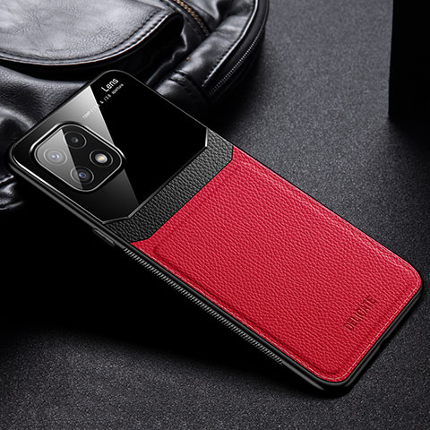 Coque Silicone Gel Motif Cuir Housse Etui avec Magnetique FL1 pour Samsung Galaxy A22 5G Rouge