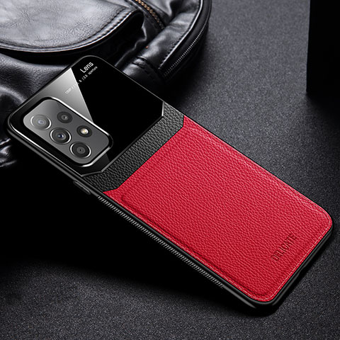 Coque Silicone Gel Motif Cuir Housse Etui avec Magnetique FL1 pour Samsung Galaxy A53 5G Rouge