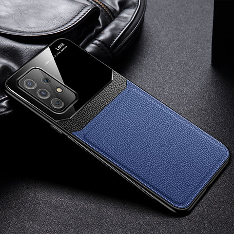 Coque Silicone Gel Motif Cuir Housse Etui avec Magnetique FL1 pour Samsung Galaxy A72 4G Bleu