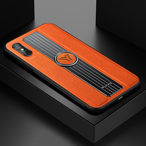 Coque Silicone Gel Motif Cuir Housse Etui avec Magnetique FL1 pour Xiaomi Redmi 9i Orange