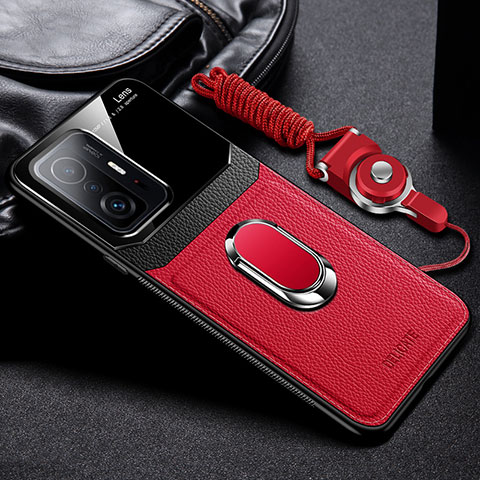 Coque Silicone Gel Motif Cuir Housse Etui avec Magnetique FL2 pour Xiaomi Mi 11T Pro 5G Rouge